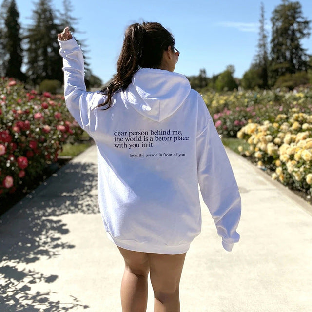 Dear Person Behind Me,the World Is A Better Place,with You In It, Brushed Hoody Kangaroo Pocket Drawstring Hoodie